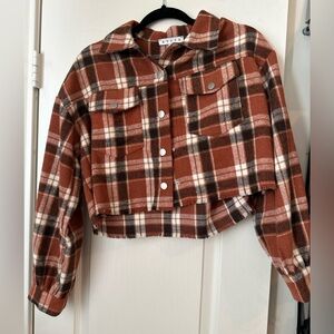 Brown plaid cropped button up